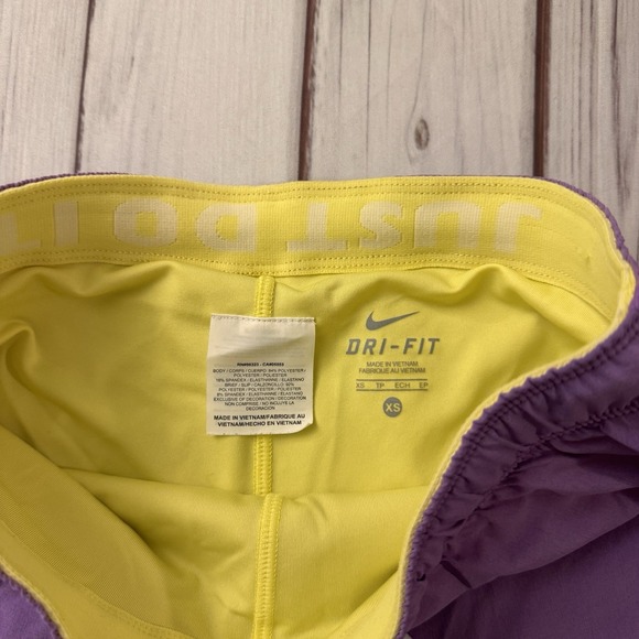 Nike Dri Fit Shorts Just Do It Purple Yellow Double Layer Running Lakers Color - Picture 3 of 7
